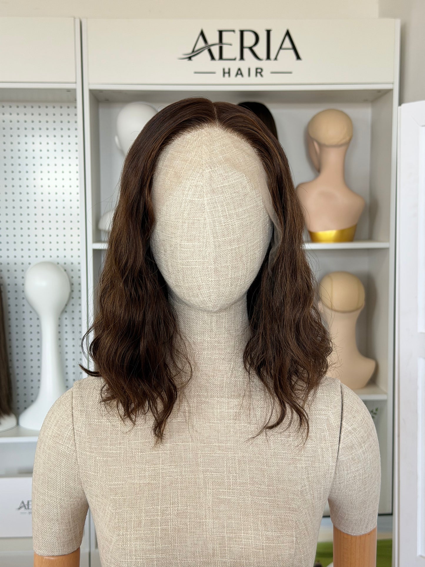 14inch No Layer Brazilian Hair Color #4/10 Natural Curl Lace Top Kosher Wig Sheitel