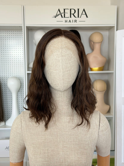 14inch No Layer Brazilian Hair Color #4/10 Natural Curl Lace Top Kosher Wig Sheitel