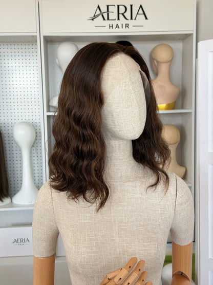 14inch No Layer Brazilian Hair Color #4/10 Natural Curl Lace Top Kosher Wig Sheitel