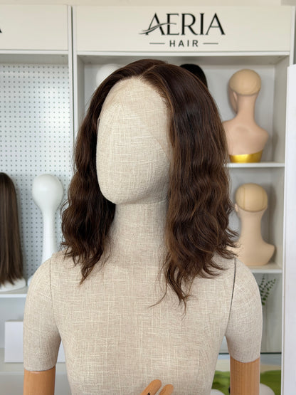 14inch No Layer Brazilian Hair Color #4/10 Natural Curl Lace Top Kosher Wig Sheitel
