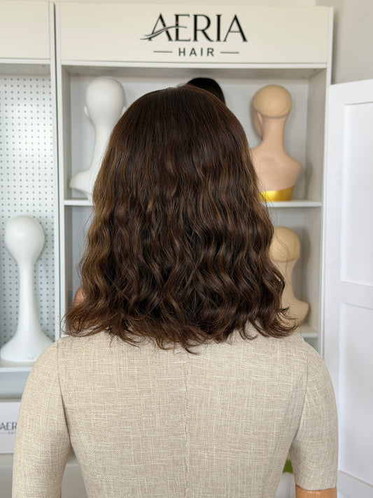 14inch No Layer Brazilian Hair Color #4/10 Natural Curl Lace Top Kosher Wig Sheitel