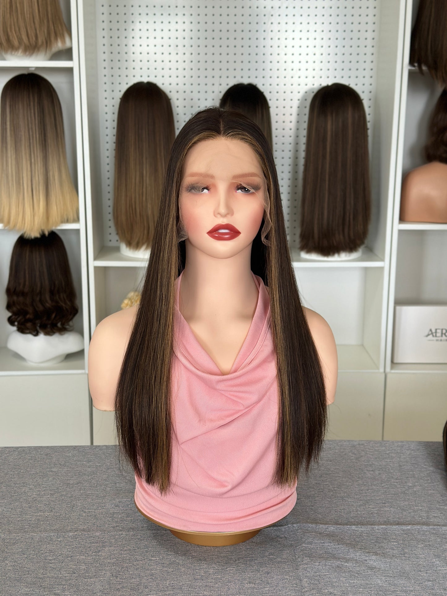 22 inch Slight Layer Straight Color #4/10 Brazilian Hair Lace Top Jewish Wig Sheitel