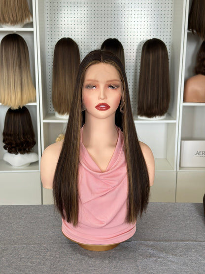 22 inch Slight Layer Straight Color #4/10 Brazilian Hair Lace Top Jewish Wig Sheitel