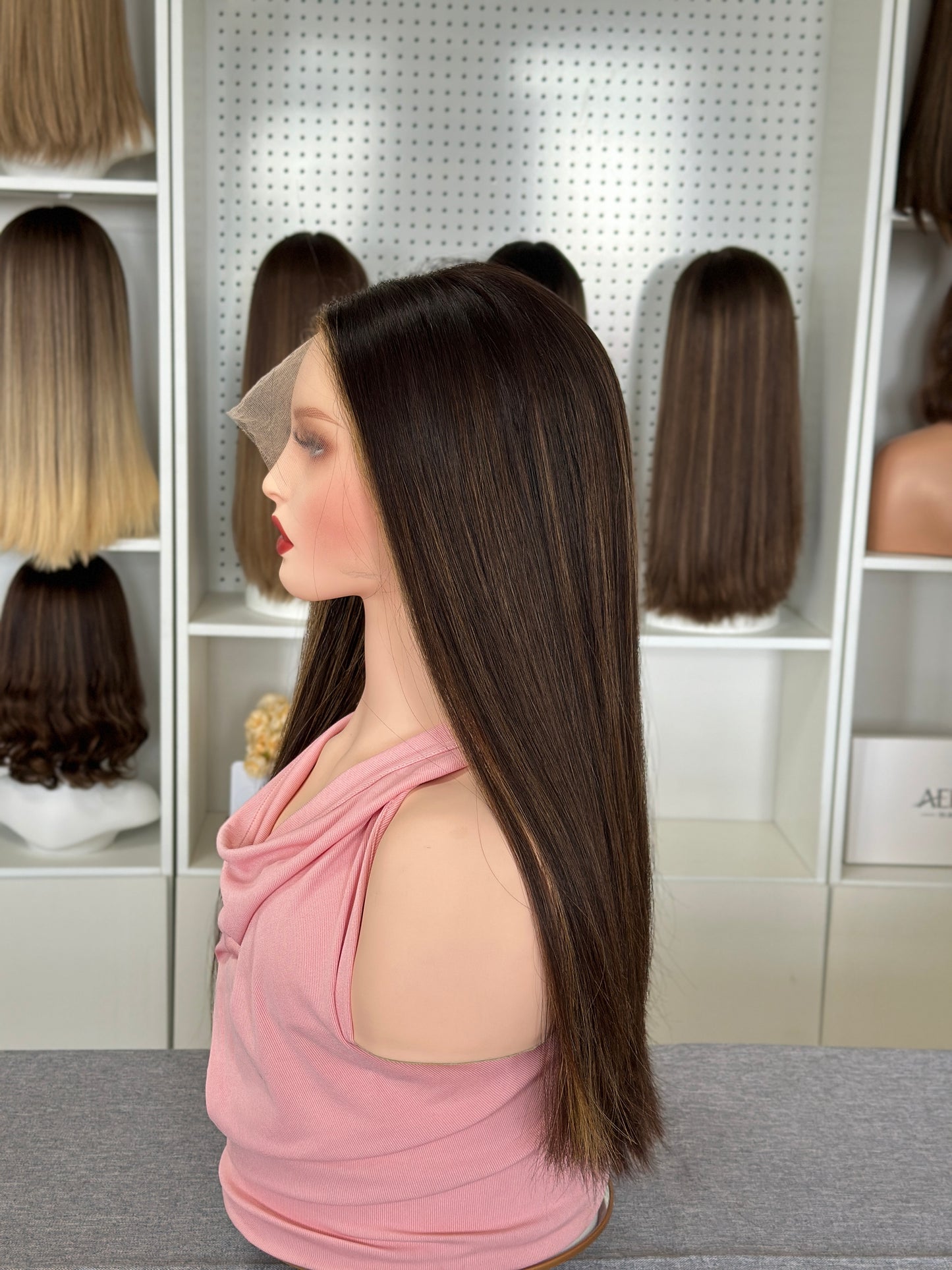 22 inch Slight Layer Straight Color #4/10 Brazilian Hair Lace Top Jewish Wig Sheitel