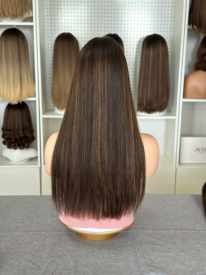22 inch Slight Layer Straight Color #4/10 Brazilian Hair Lace Top Jewish Wig Sheitel