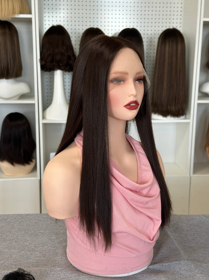 20 inch Straight Color #6 Slight Layer Brazilian Hair Lace Top Jewish Wig Sheitel