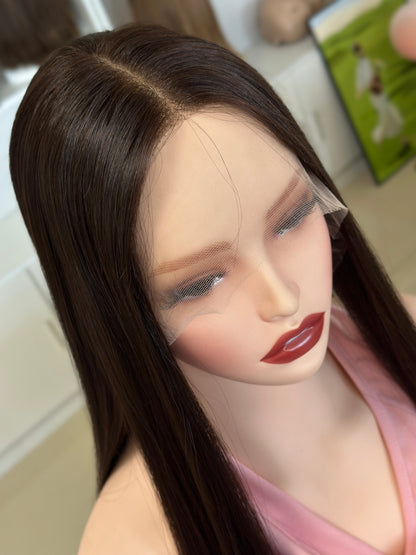 20 inch Straight Color #6 Slight Layer Brazilian Hair Lace Top Jewish Wig Sheitel