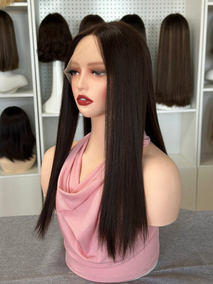 20 inch Straight Color #6 Slight Layer Brazilian Hair Lace Top Jewish Wig Sheitel