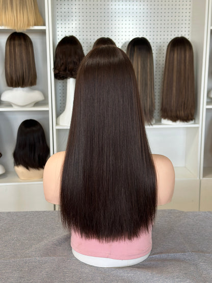 20 inch Straight Color #6 Slight Layer Brazilian Hair Lace Top Jewish Wig Sheitel