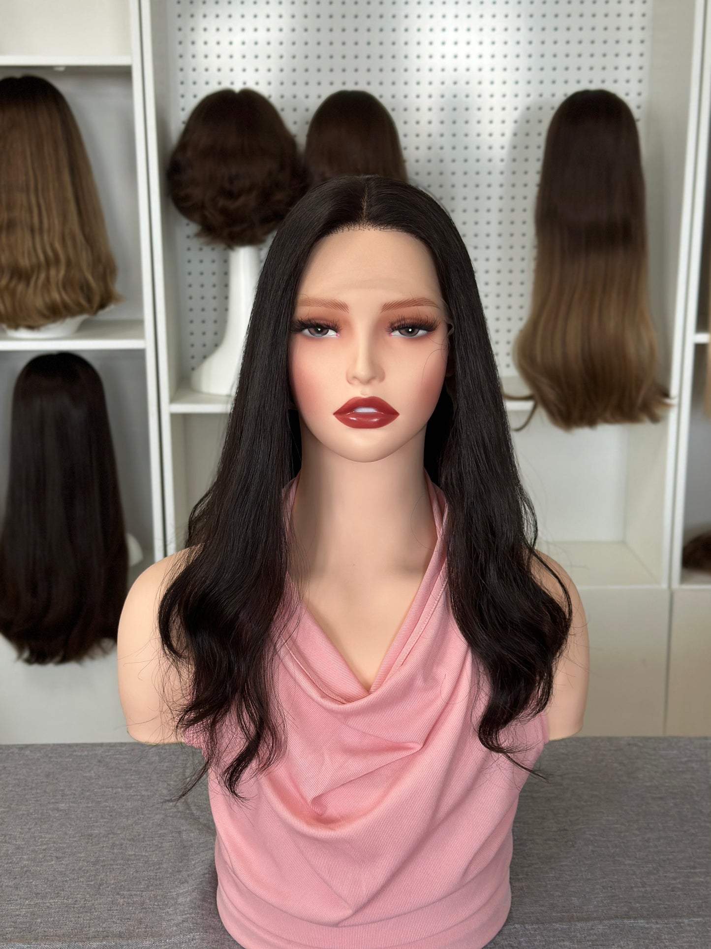 18 inch Slight Layer Color #4 Natural Wave Brazilian Hair Jewish Wig Lace Top Sheitel
