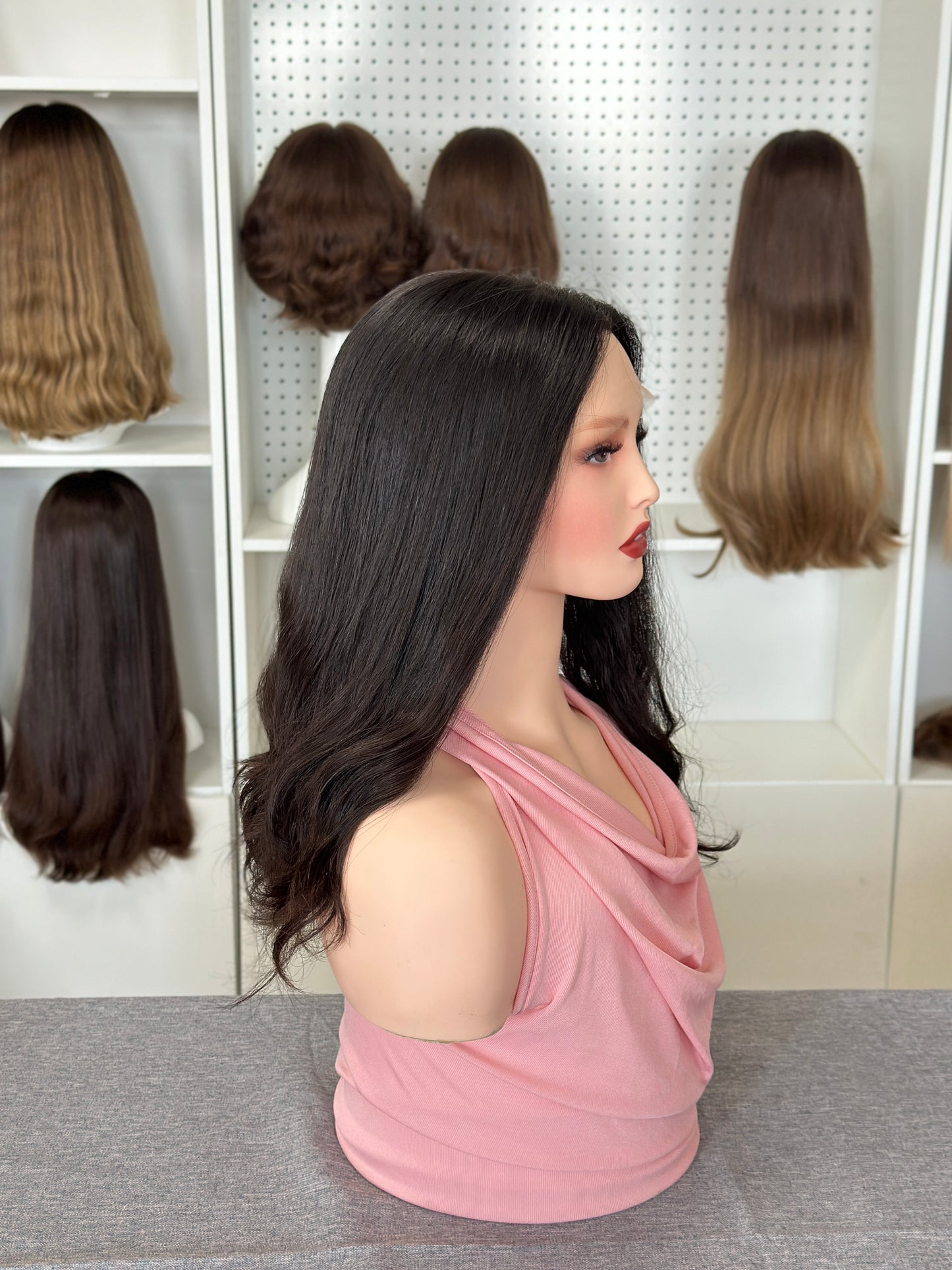 18 inch Slight Layer Color #4 Natural Wave Brazilian Hair Jewish Wig Lace Top Sheitel
