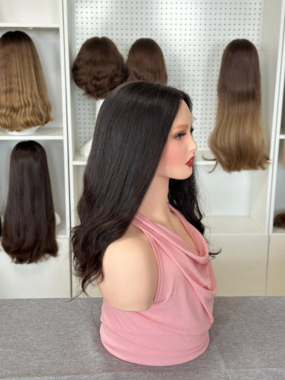 18 inch Slight Layer Color #4 Natural Wave Brazilian Hair Jewish Wig Lace Top Sheitel