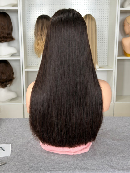 22 inch No Layer Silky Straight Color #6 Brazilian Hair Lace Top Jewish Wig Sheitel