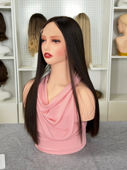 22 inch No Layer Silky Straight Color #6 Brazilian Hair Lace Top Jewish Wig Sheitel