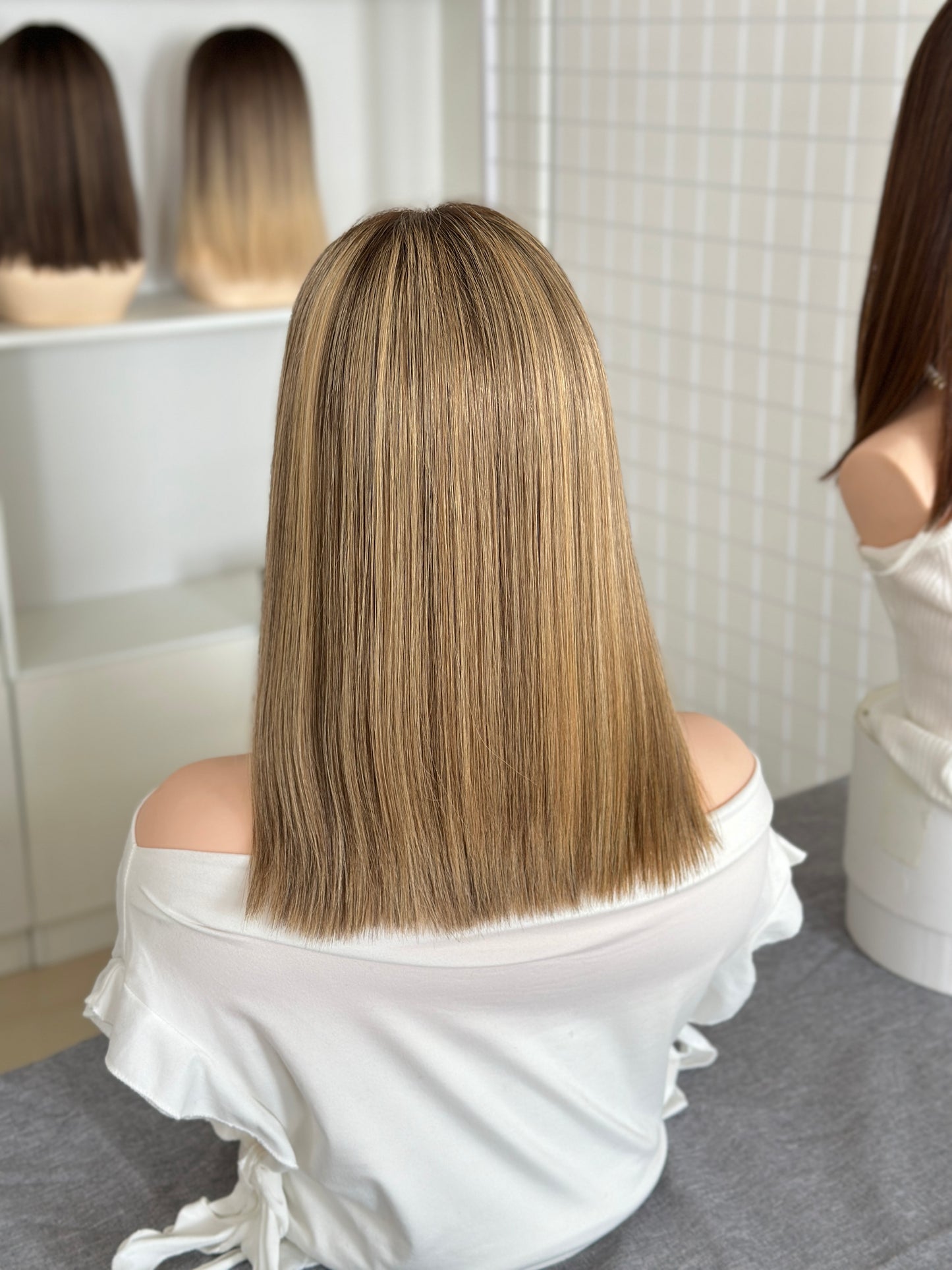 14 inch Bob Straight Color A06 No Layer Brazilian Hair Lace Top Kosher Wig Sheitel