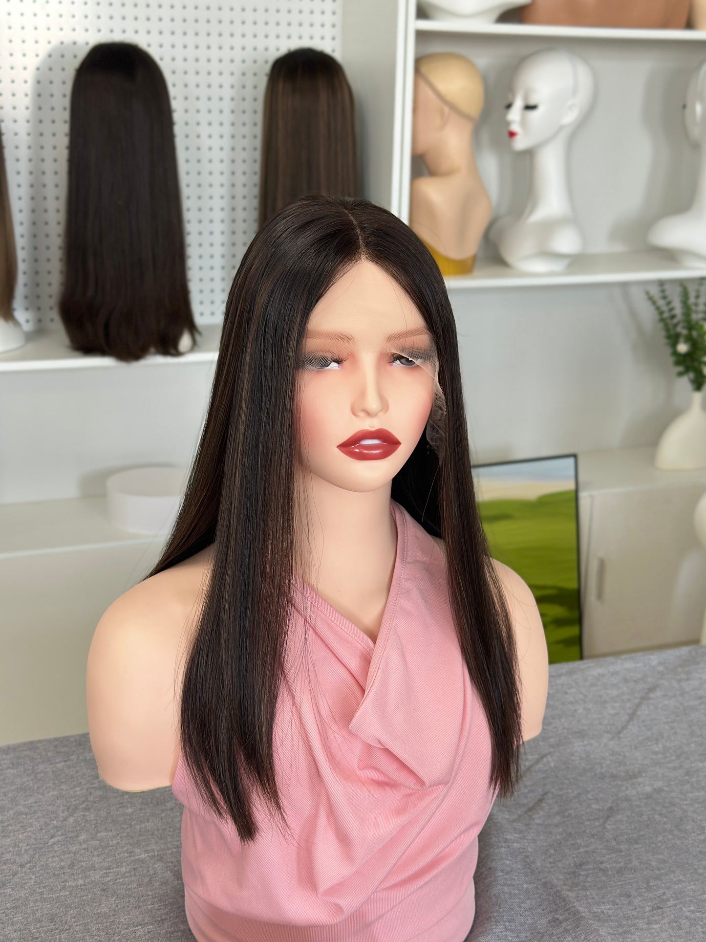 16 inch Bob Straight Highlight Color Brazilian Hair Lace Top Jewish Wig Sheitel