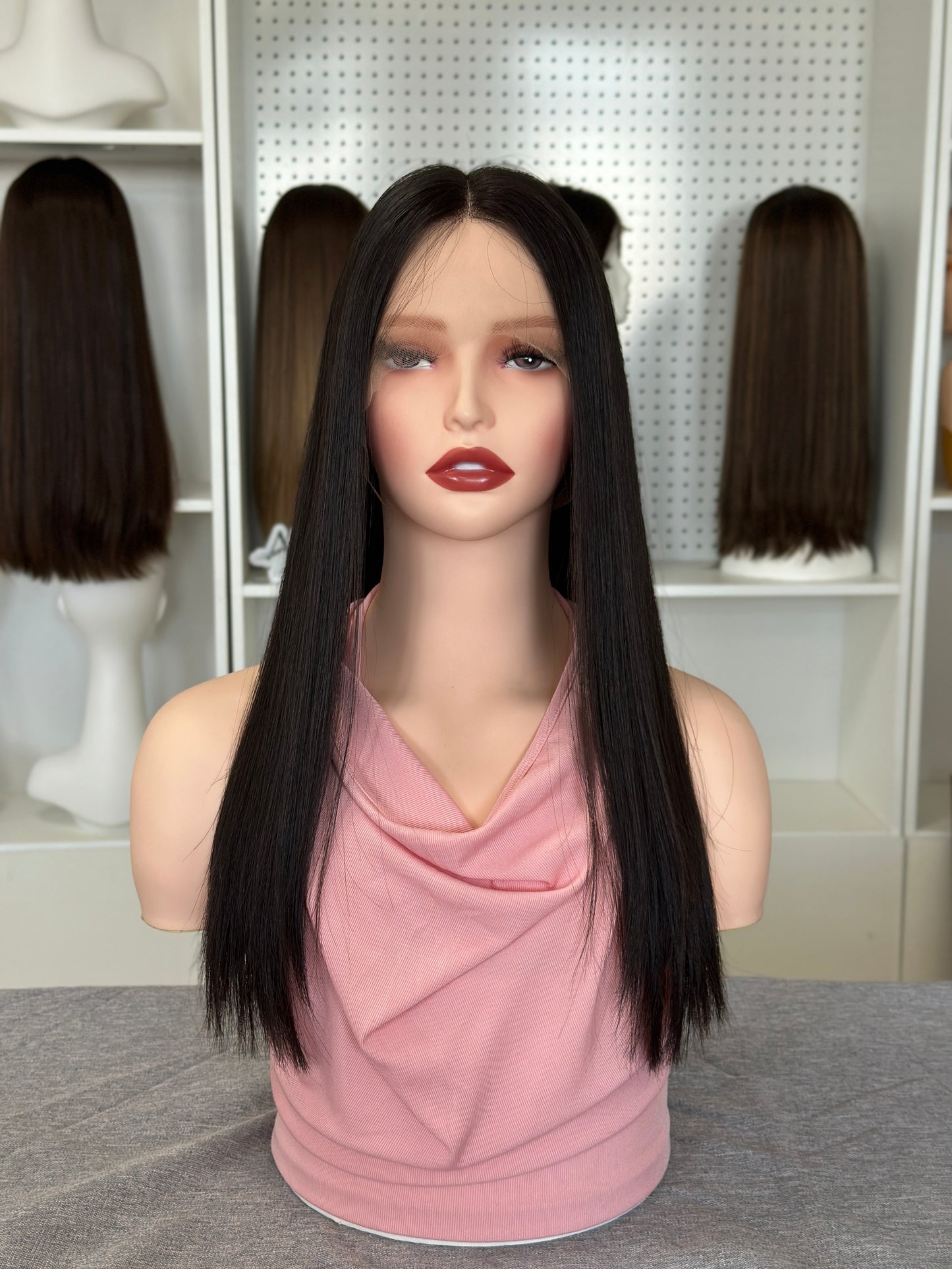 20 inch Slight Layer Color #2 Straight Brazilian Hair Lace Top Wig Jewish Wig Sheitel