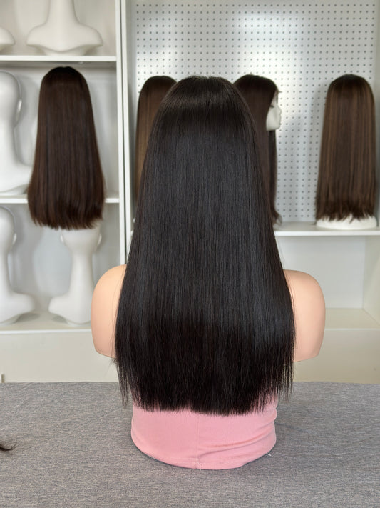20 inch Slight Layer Color #2 Straight Brazilian Hair Lace Top Wig Jewish Wig Sheitel