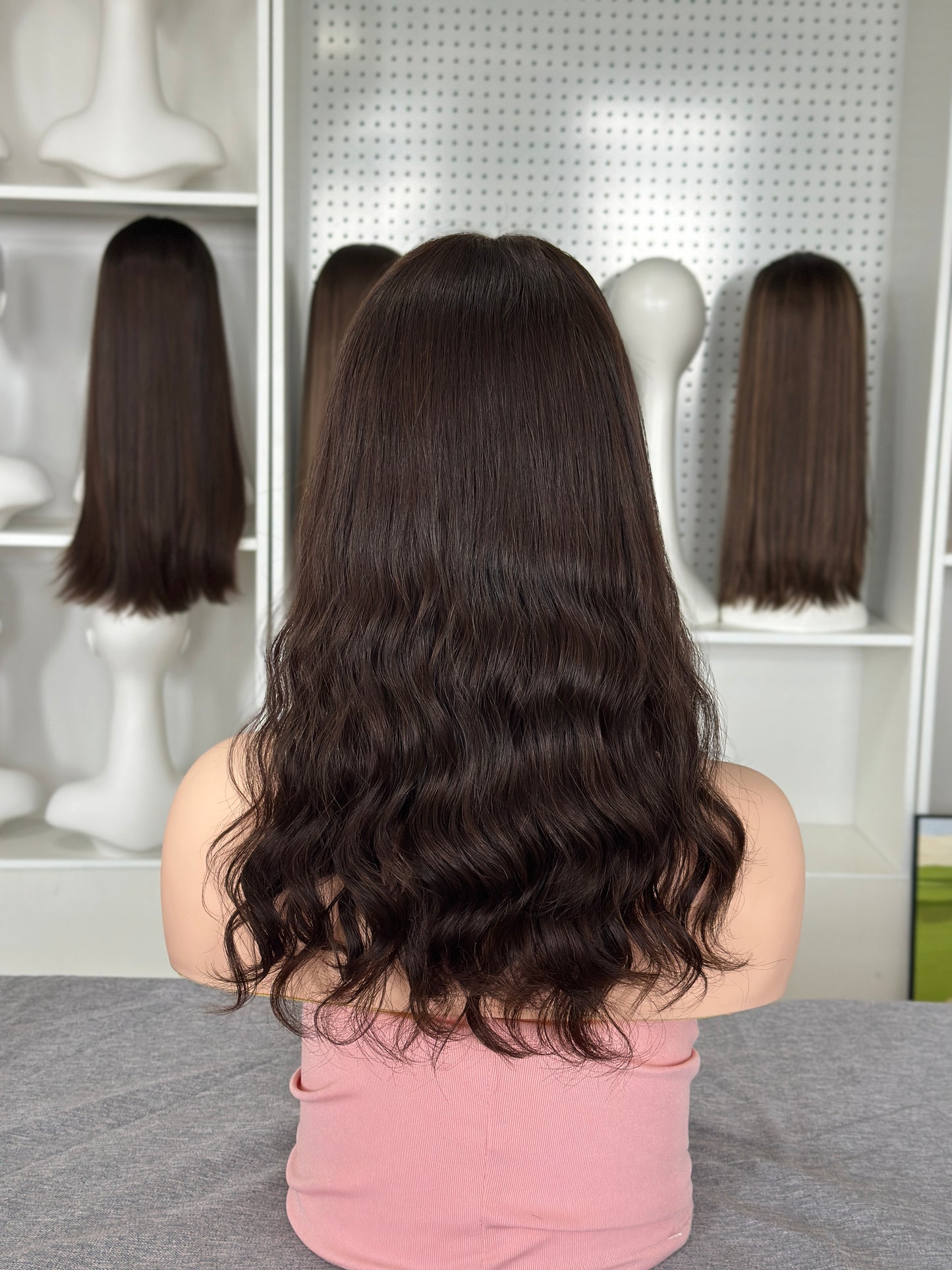 18 inch Slight Layer Color #6 Natural Curl Brazilian Hair Lace Top Jewish Wig Sheitel