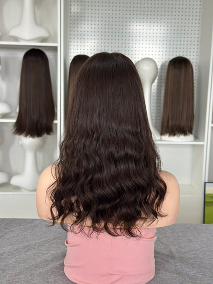 18 inch Slight Layer Color #6 Natural Curl Brazilian Hair Lace Top Jewish Wig Sheitel