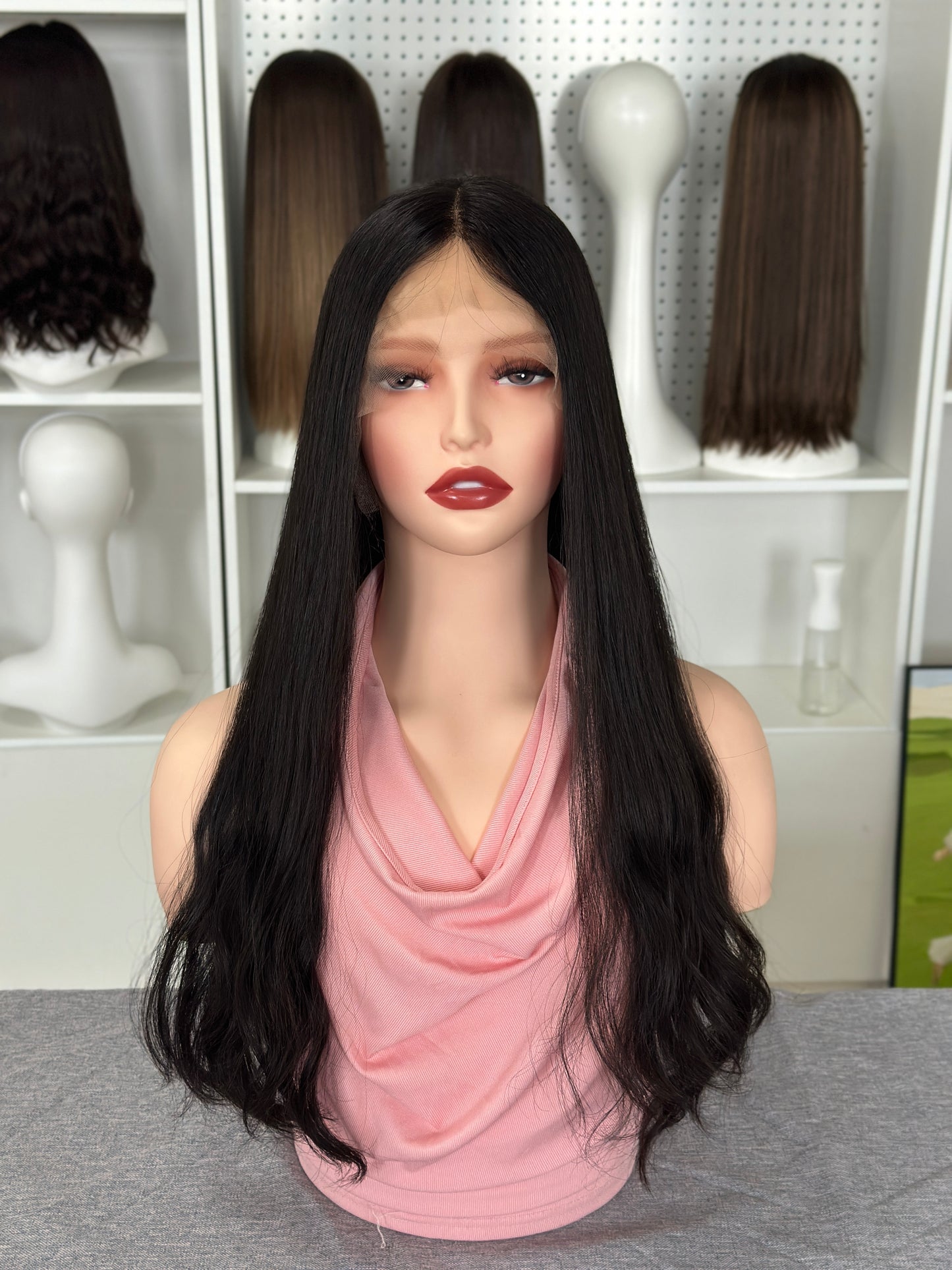 24 inch Slight Layer Color #1B Natural Wave Brazilian Hair Lace Top Jewish Wig Sheitel