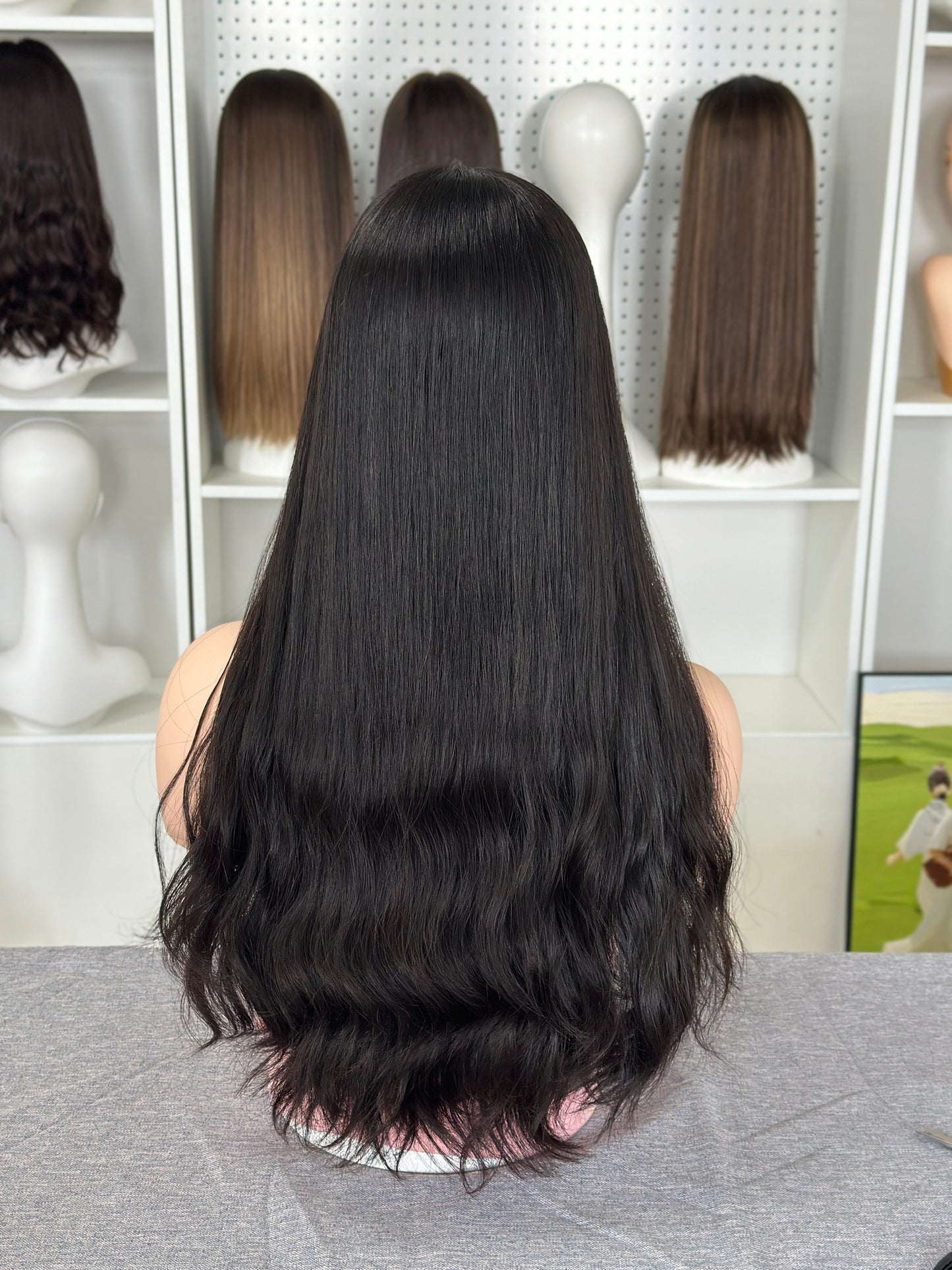 24 inch Slight Layer Color #1B Natural Wave Brazilian Hair Lace Top Jewish Wig Sheitel