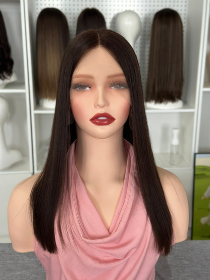 16 inch No Layer Color #6&8 Straight Lace Top Jewish Wig Brazilian Hair Sheitel