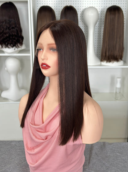 16 inch No Layer Color #6&8 Straight Lace Top Jewish Wig Brazilian Hair Sheitel
