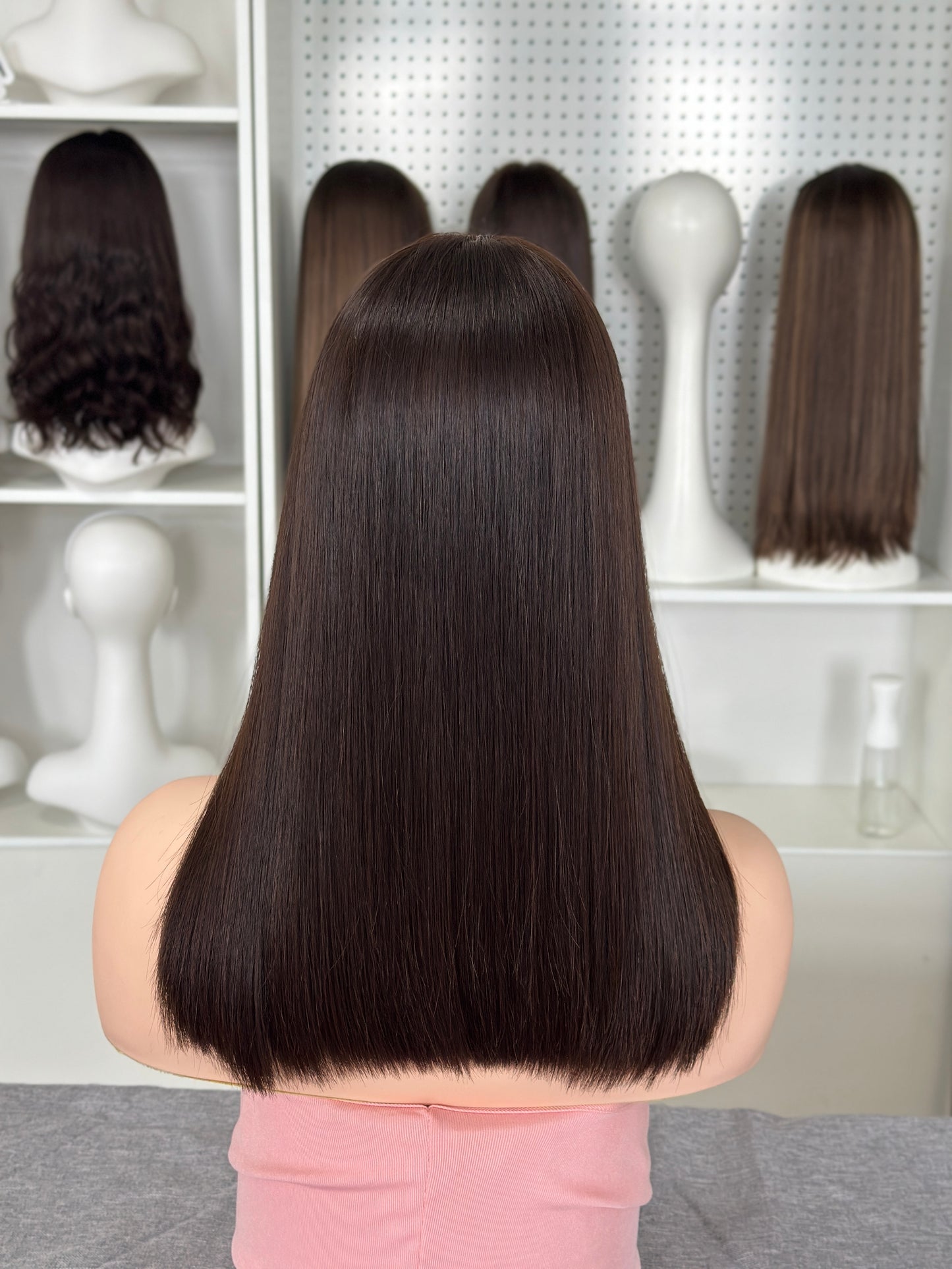 16 inch No Layer Color #6&8 Straight Lace Top Jewish Wig Brazilian Hair Sheitel