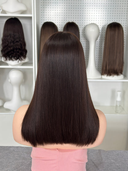 16 inch No Layer Color #6&8 Straight Lace Top Jewish Wig Brazilian Hair Sheitel