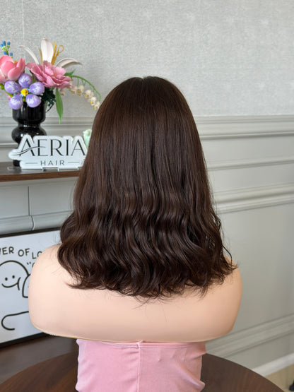 14 inch No Layer Natural Wavy Color #68 add Blonde Baby Hair Lace Top Jewish Wig Sheitel
