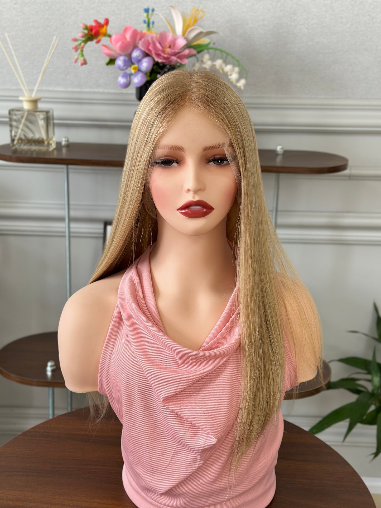 20 inch Color #ZK Straight Brazilian Hair Slight Layer Lace Top Kosher Wig Sheitel
