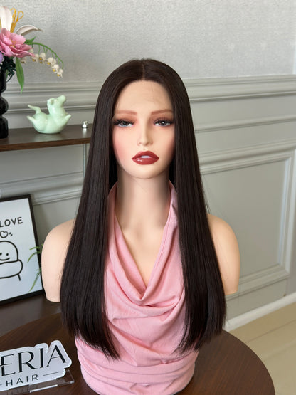 20 inch No Layer Straight Color #6 Lace Top Wig Brazilian Hair Jewish Wig Sheitel