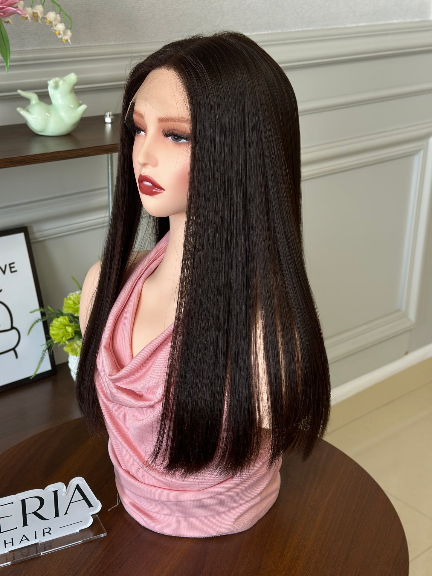 20 inch No Layer Straight Color #6 Lace Top Wig Brazilian Hair Jewish Wig Sheitel
