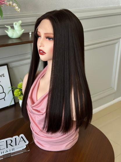 20 inch No Layer Straight Color #6 Lace Top Wig Brazilian Hair Jewish Wig Sheitel