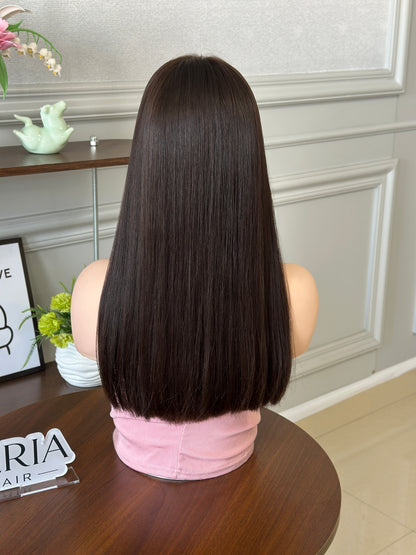 20 inch No Layer Straight Color #6 Lace Top Wig Brazilian Hair Jewish Wig Sheitel