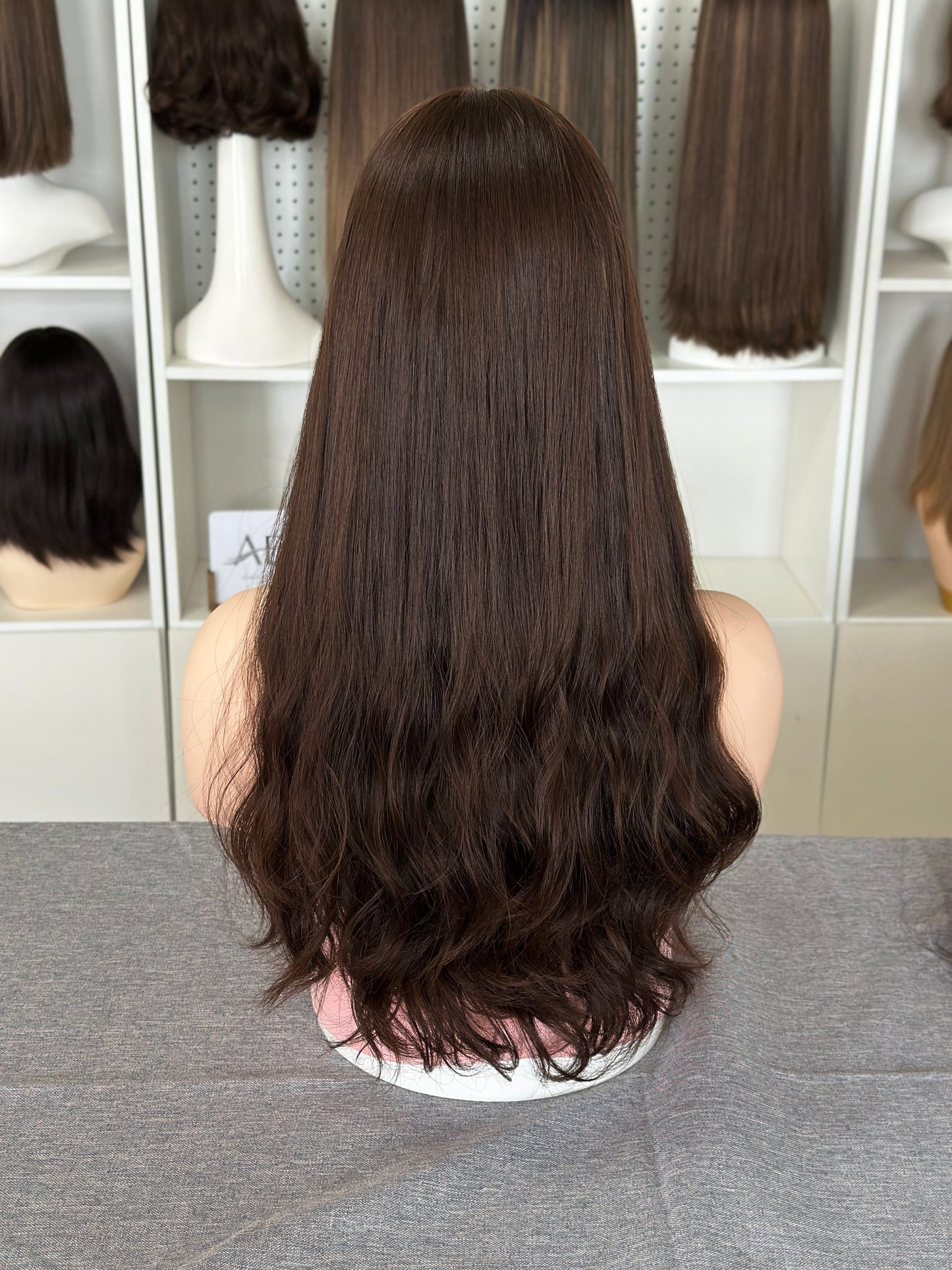 22 inch Color #8 Slight Layer Brazilian Hair Lace Top Jewish Wig Sheitel