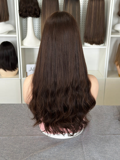 22 inch Color #8 Slight Layer Brazilian Hair Lace Top Jewish Wig Sheitel