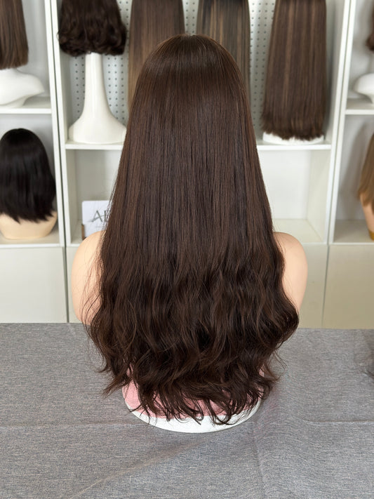 22 inch Color #8 Slight Layer Brazilian Hair Lace Top Jewish Wig Sheitel