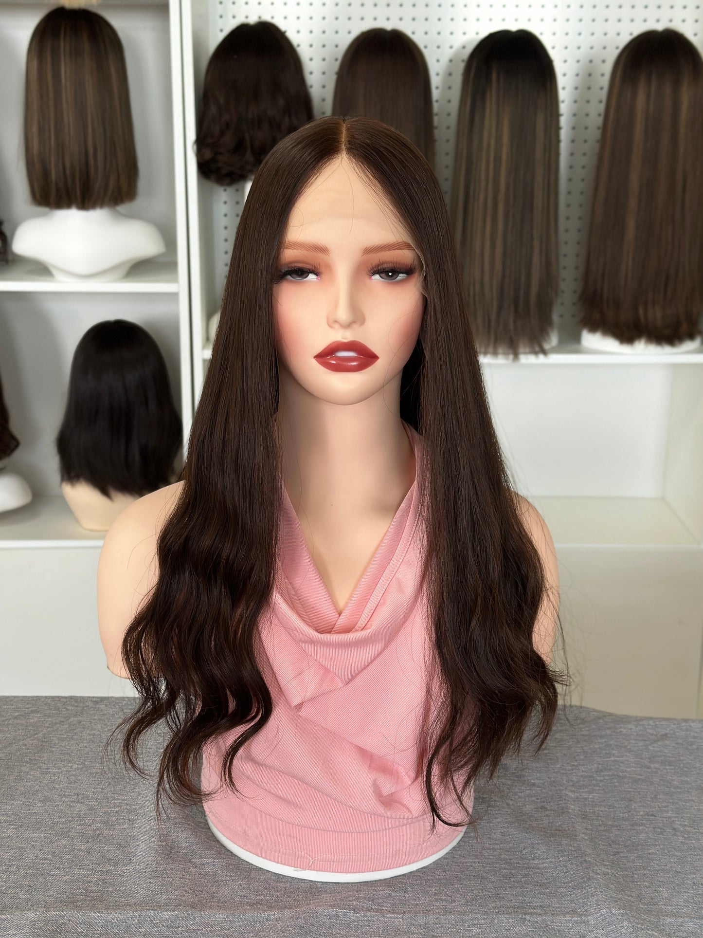 22 inch Color #8 Slight Layer Brazilian Hair Lace Top Jewish Wig Sheitel