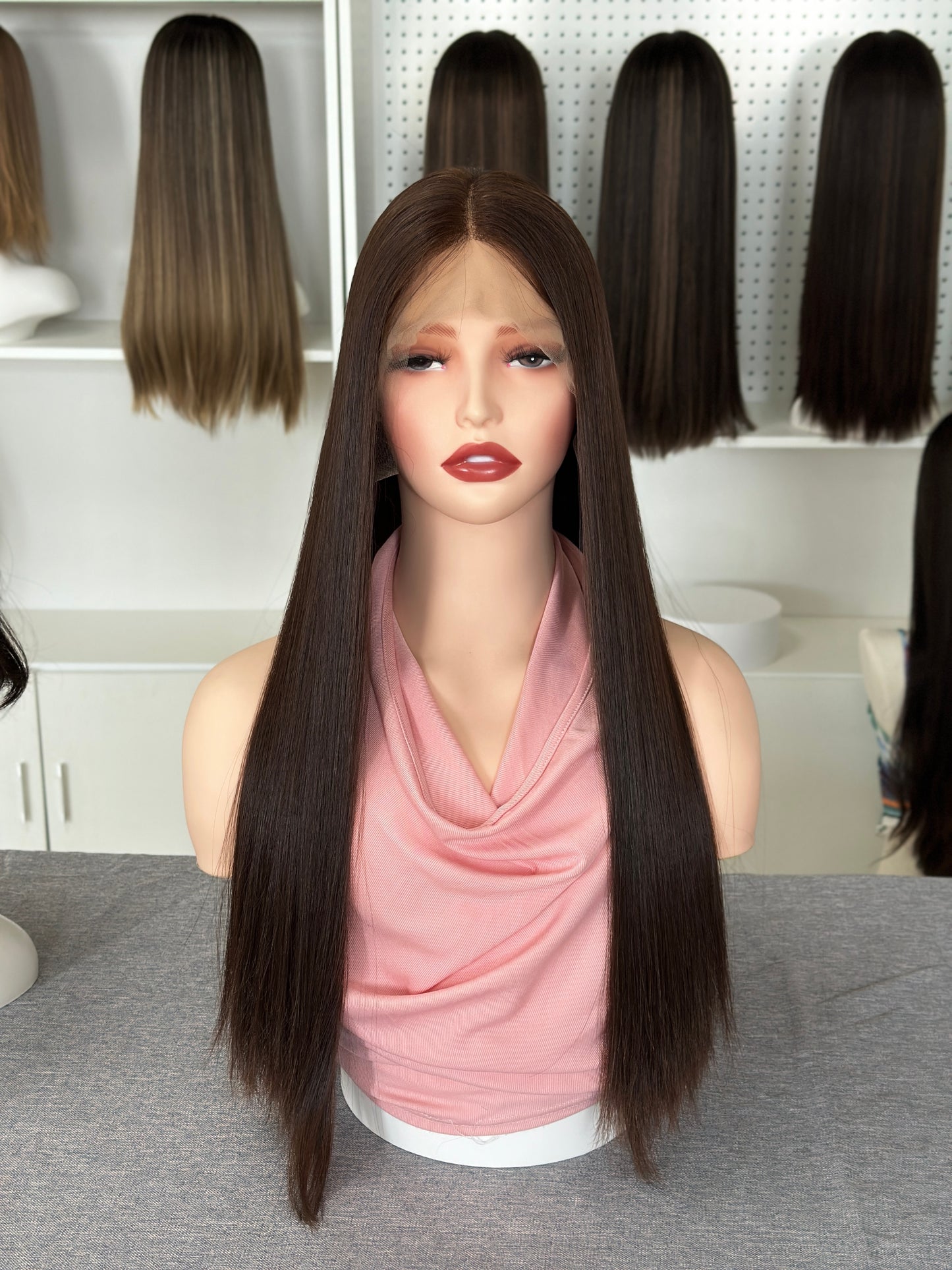 22 inch Slight Layer Color #8 Straight Brazilian Hair Lace Top Kosher Wig Sheitel