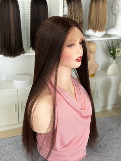 22 inch Slight Layer Color #8 Straight Brazilian Hair Lace Top Kosher Wig Sheitel