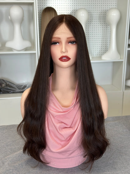 26 inch Slight Layer Natural Wave Color #4 Brazilian Hair Lace Top Orthodox Jewish Wig Sheitel