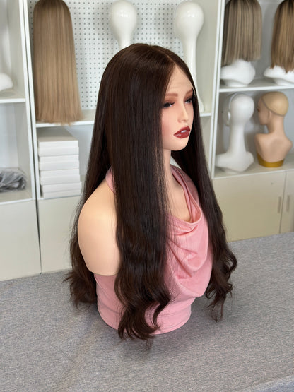 26 inch Slight Layer Natural Wave Color #4 Brazilian Hair Lace Top Orthodox Jewish Wig Sheitel