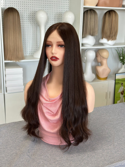 26 inch Slight Layer Natural Wave Color #4 Brazilian Hair Lace Top Orthodox Jewish Wig Sheitel