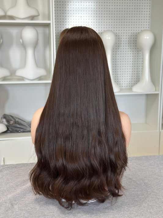 26 inch Slight Layer Natural Wave Color #4 Brazilian Hair Lace Top Orthodox Jewish Wig Sheitel