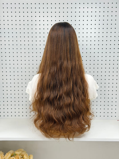 26 inch Slight Layer Color #B5B7 Natural Curly Brazilian Hair Lace Top Orthodox Jewish Wig Sheitel