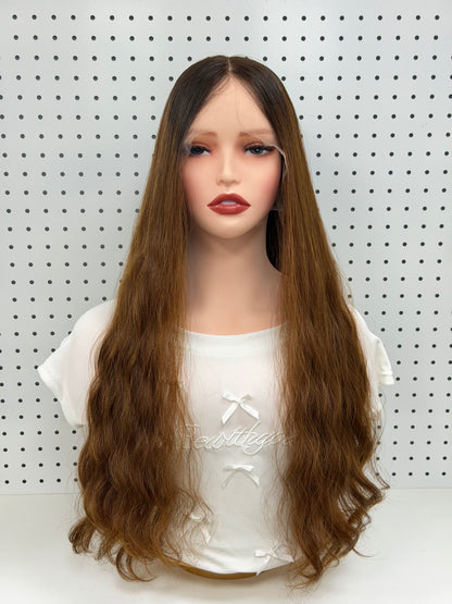 26 inch Slight Layer Color #B5B7 Natural Curly Brazilian Hair Lace Top Orthodox Jewish Wig Sheitel