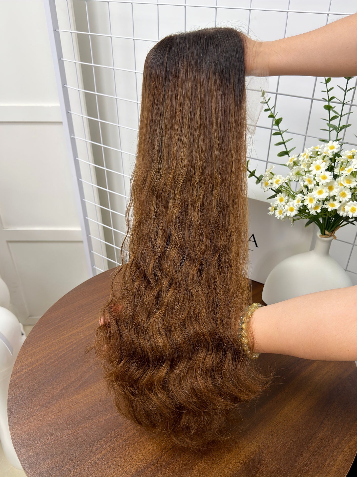 26 inch Slight Layer Color #B5B7 Natural Curly Brazilian Hair Lace Top Orthodox Jewish Wig Sheitel