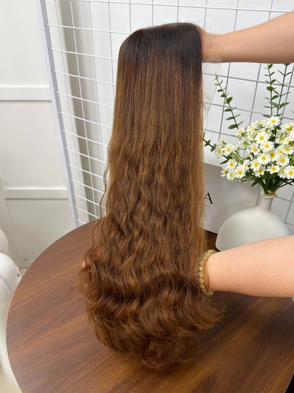 26 inch Slight Layer Color #B5B7 Natural Curly Brazilian Hair Lace Top Orthodox Jewish Wig Sheitel
